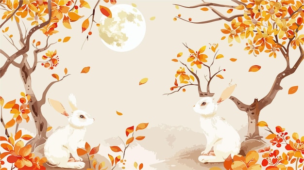 Mid Autumn Festival Design with Rabbits Looking