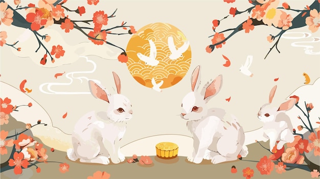 Mid Autumn Festival Frame Decoration with Rabbit