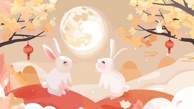 Mid Autumn Festival Gradient Design with Cute Rabbit Illustration