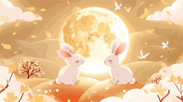 Mid Autumn Festival Gradient Design with Cute Rabbit Illustration