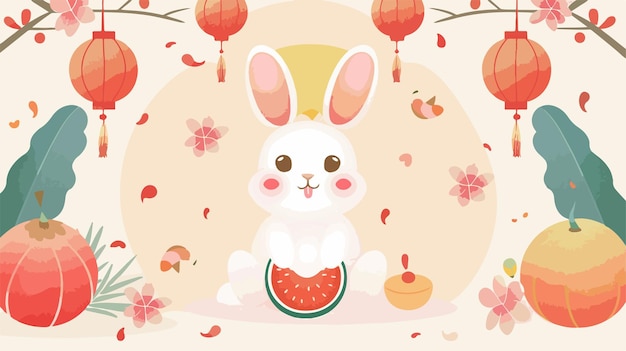 Mid Autumn Festival Template with Cute Rabbit