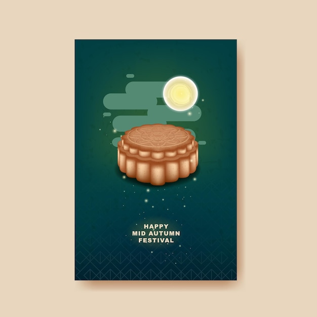 Mid Autumn festival with moon and mooncake on color pattern Background