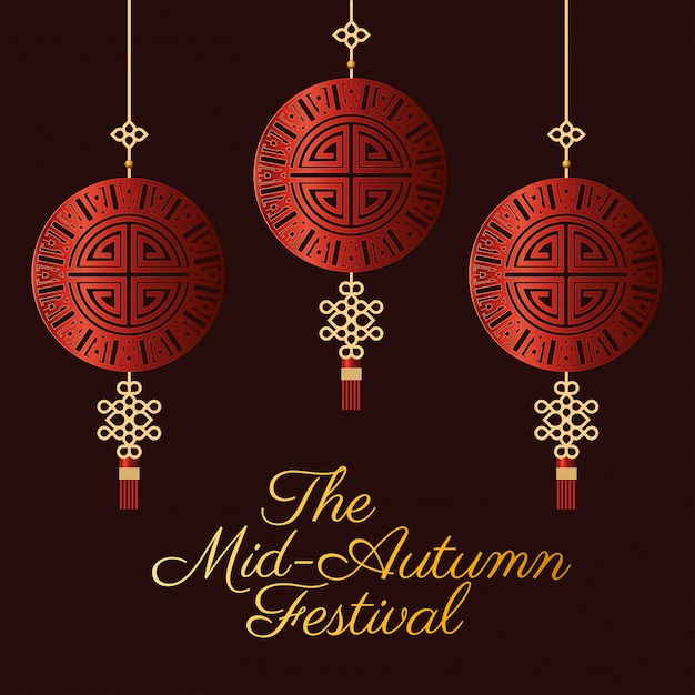 Mid autumn festival with red fortune hangers