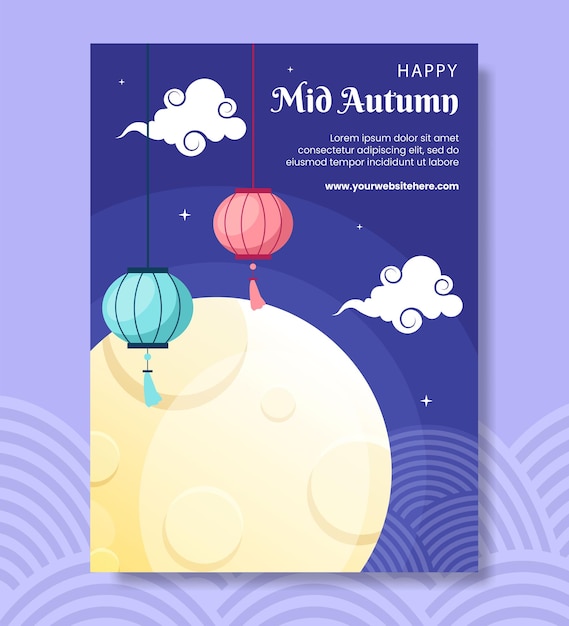 Mid Autumn Poster Template Flat Cartoon Background Vector Illustration