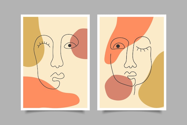 mid century modern abstract aesthetic line face collection