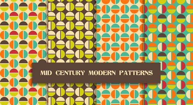 Mid century modern geometric patterns set Half circle background for textile design in retro style