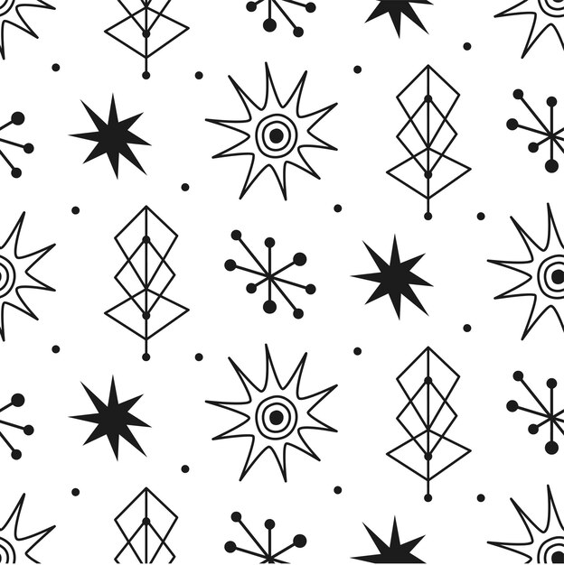 Mid century modern seamless pattern 1950s vintage style atomic background retro illustration