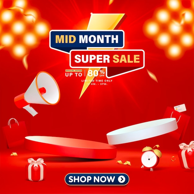 Mid month super sale banner template design for web app or social media