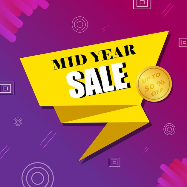 Mid Year Sale banner poster Big sale special offer discounts 50 off Vector illustration