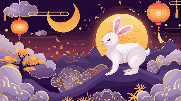 MidAutumn Festival Design with Rabbit and Gold Moon