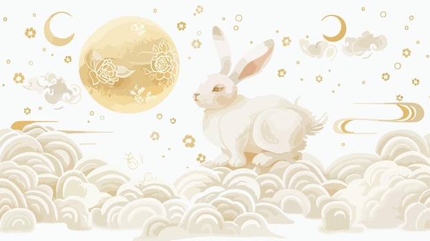 MidAutumn Festival Design with Rabbit and Gold Moon