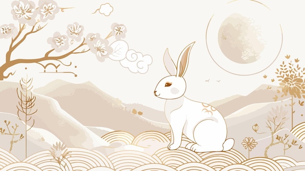 MidAutumn Festival Design with Rabbit and Gold Moon