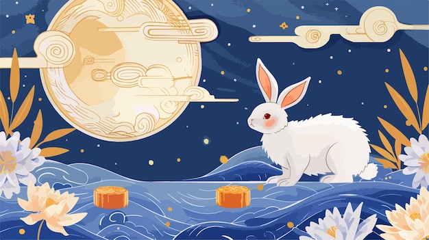 MidAutumn Festival Design with Rabbit and Moon