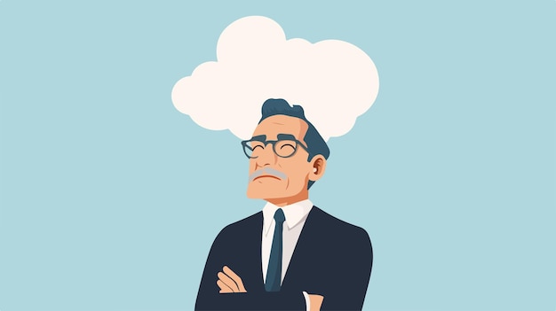 Vector middle aged businessman with blank white cloud business strategy visualization concept