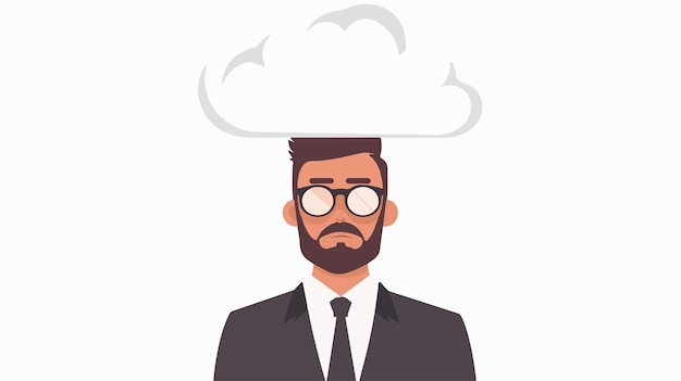 Vector middle aged businessman with blank white cloud business strategy visualization concept