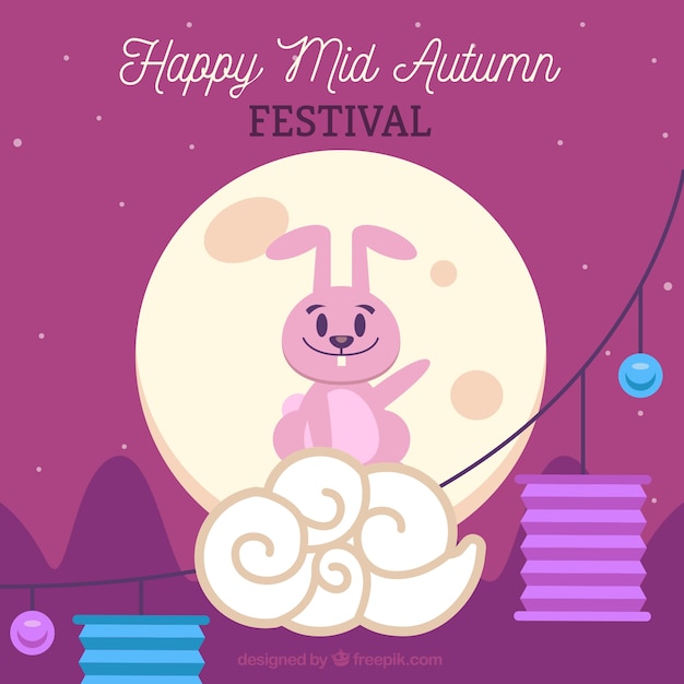 Middle autumn festival, scene with a pink rabbit