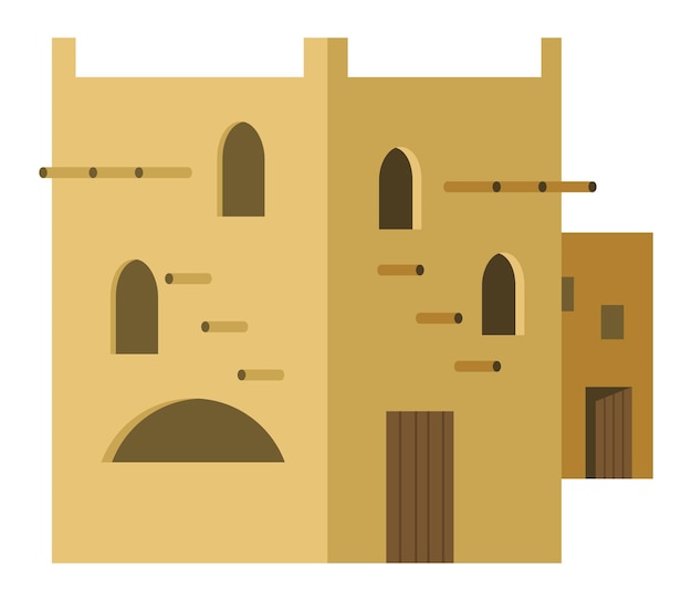 Vector middle east arabic desert with traditional mud brick houses ancient building flat vector illustration