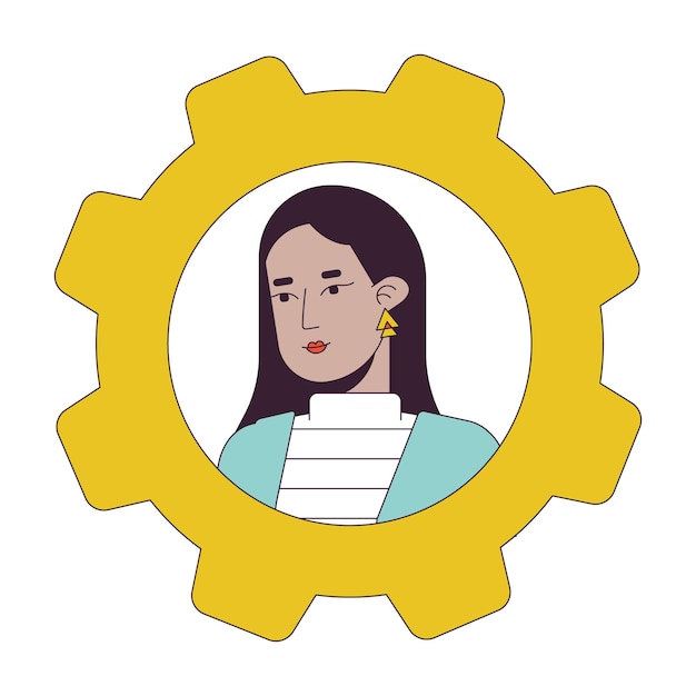 Middle eastern business woman flat color cartoon avatar icon Editable 2D user portrait linear illustration Isolated vector face profile clipart Userpic cogwheel person head and shoulders