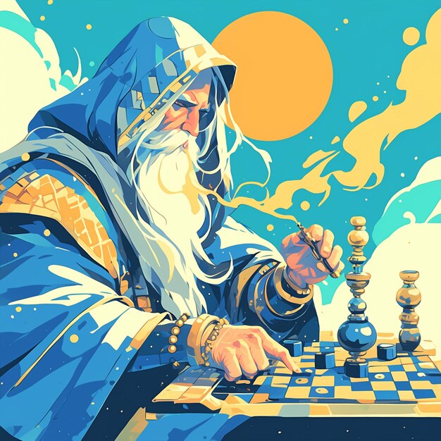 Vector middle eastern elderly man playing backgammon