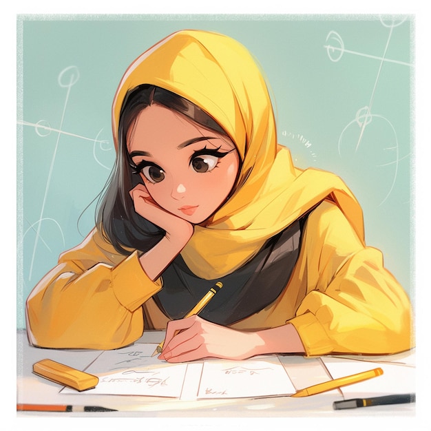 Middle Eastern Woman in Her Teens Studying Mathematics