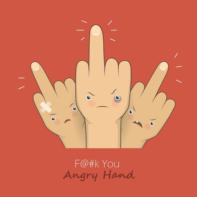 Middle fingers with angry faces