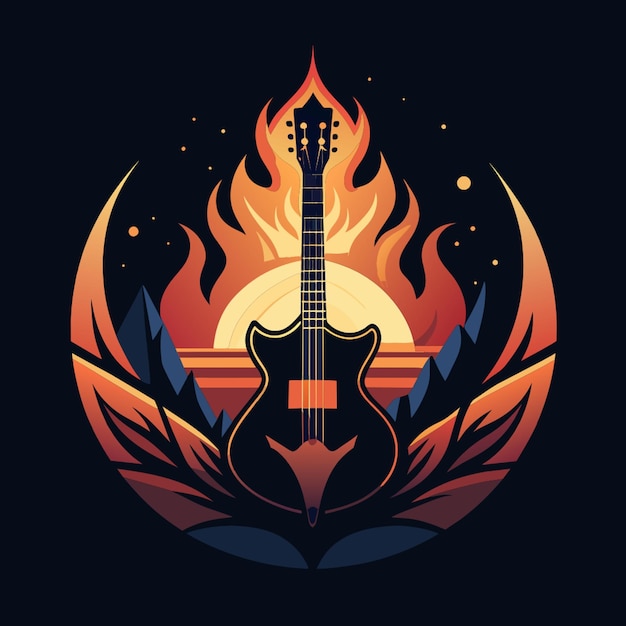 Vector the midnight logo is an abstract image of a black guitar surrounded by swirls of fire this design