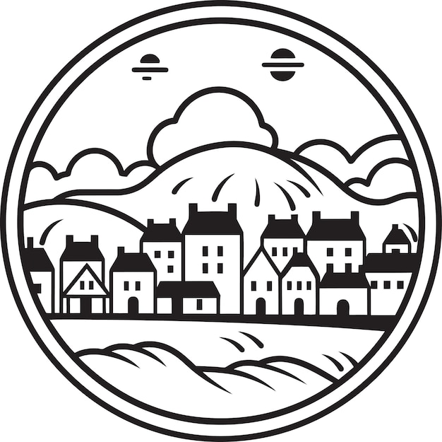 Vector midnight monochrome village vector whisperscharcoal charm vectorized village vistas