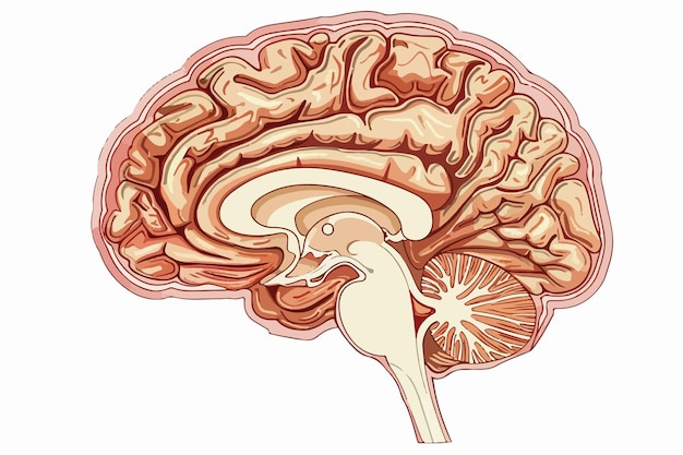 Vector midsagittal section of human brain vector illustration