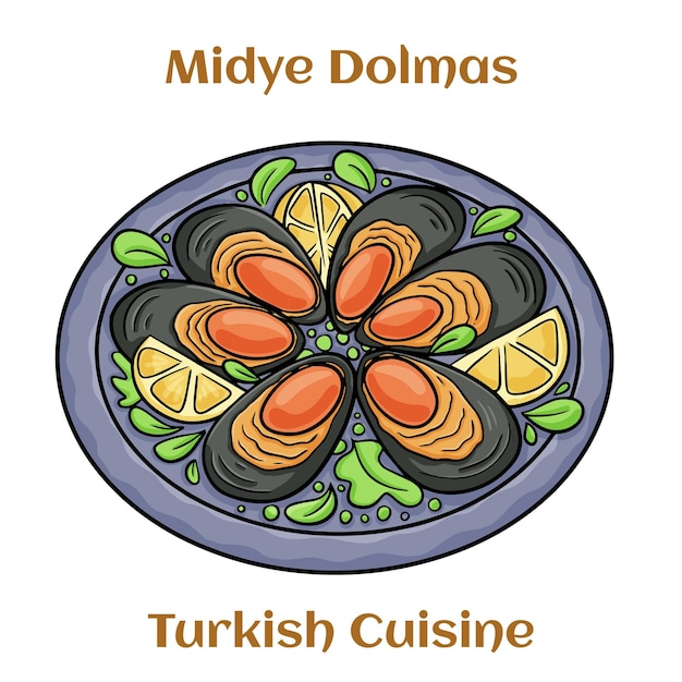 Midye Dolmas Turkish Street Food Stuffed Mussels with Lemon Turkish traditional cuisine