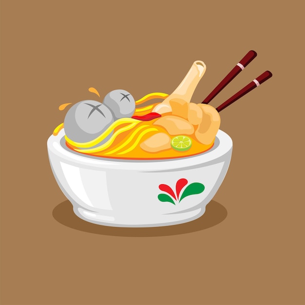 Mie kocok baso is meatball noodle with beef topping traditional food from Bandung Indonesia vector