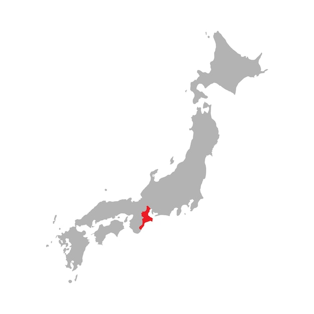 Mie prefecture highlighted on the map of Japan