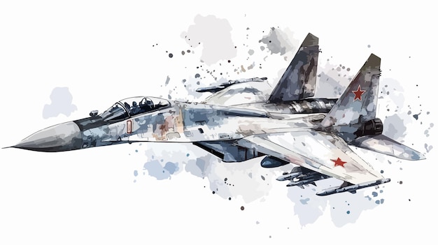 MiG29 Fulcrum Russia Watercolor Vector Slaps Illustration