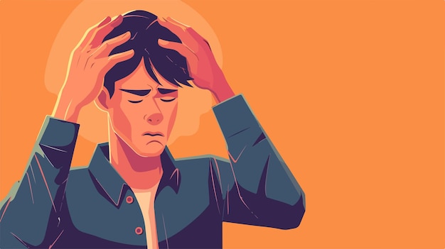 Vector migraine symptom headache suffering man feeling head pain