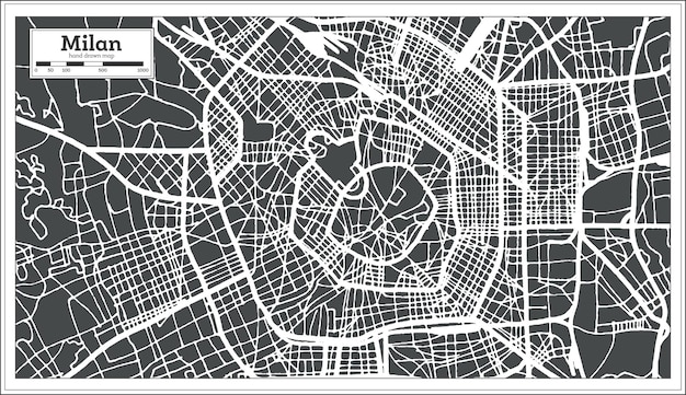 Milan Italy City Map in Retro Style. Outline Map. Vector Illustration.