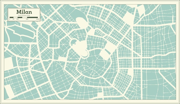 Milan Italy City Map in Retro Style Outline Map