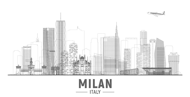 Milan Italy skyline vector line illustration Business travel and tourism concept with modern buildings Image for banner or web site