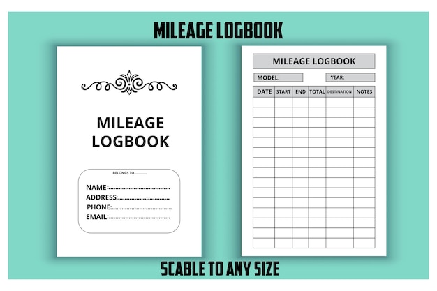 Mileage logbook. Low content KDP interior design template