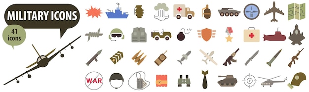 Military icons Color military icons Vector illustration