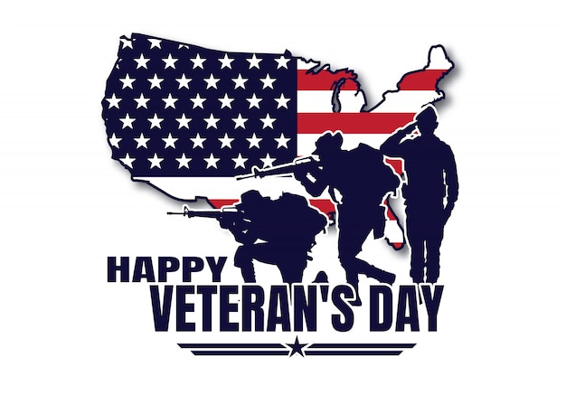 Military illustration, Army background, soldiers silhouettes, Happy veterans day .