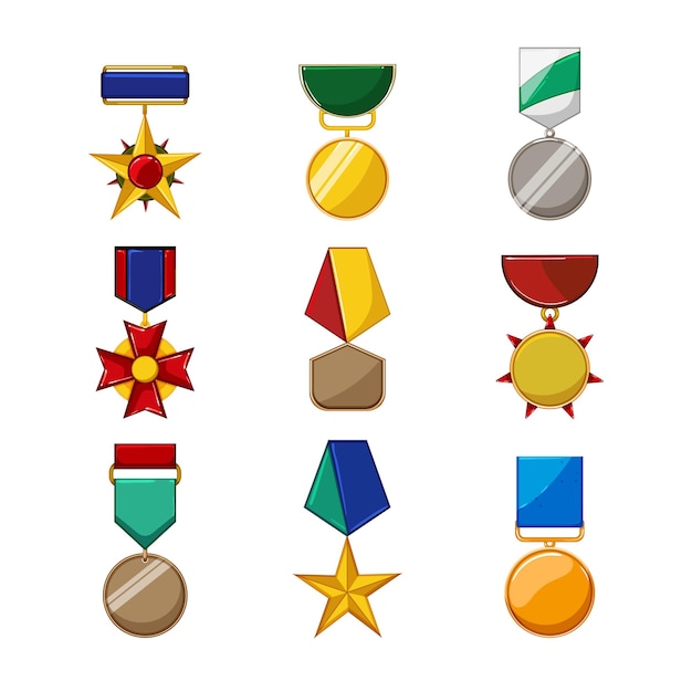 Military medal set cartoon vector illustration