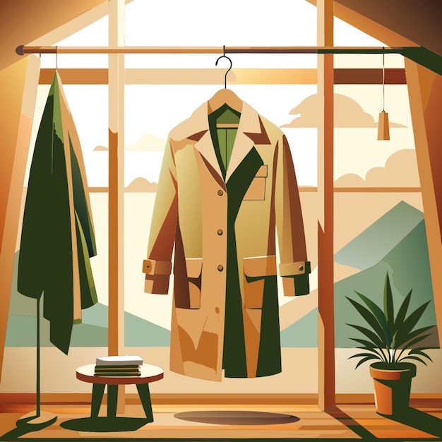 Vector military raincoat hanging on a hanger vector illustration flat 2