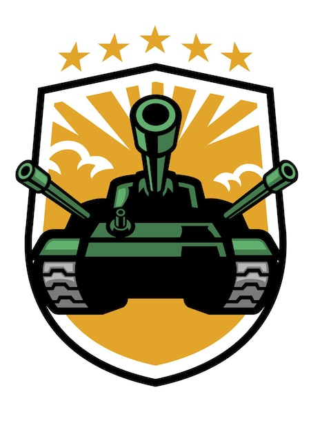 Military tank mascot in the shield format