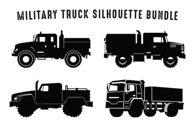 Military truck Silhouette Vector Bundle Army force Car and vehicle black Silhouettes Set