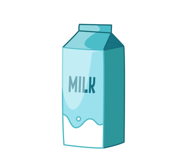 Milk in a blue cardboard box Vector illustration of a drink in a cartoon childish style Isolated