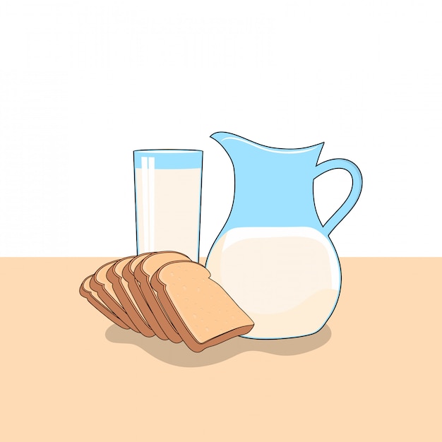 Milk and bread clipart illustration. fast food clipart concept isolated. flat cartoon style vector