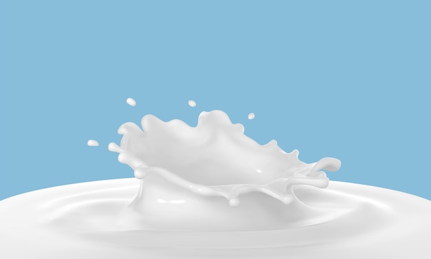 Milk crown splash splashing in milk pool with blue background Vector realistic illustration