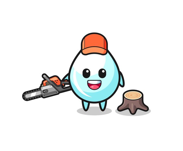 Milk drop lumberjack character holding a chainsaw , cute design