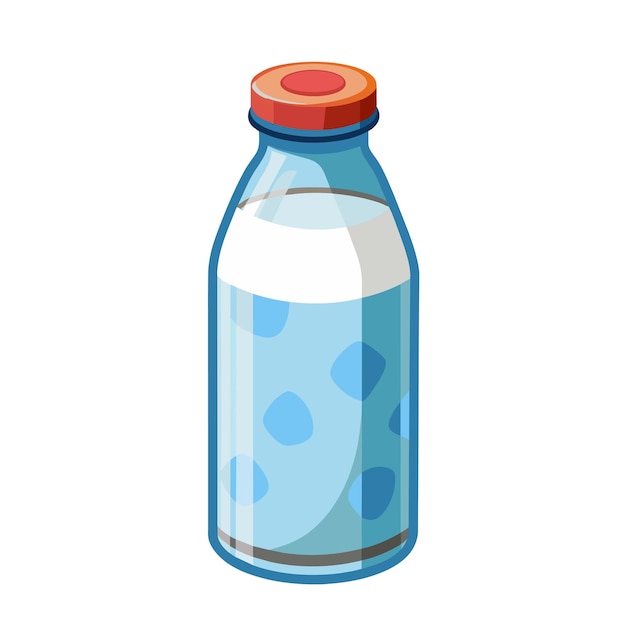 milk in glass bottle cartoon style on white background