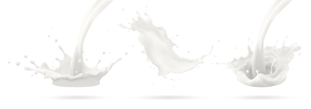 Milk jet milky splash vector realistic liquid white splash on isolated background 3d illustration