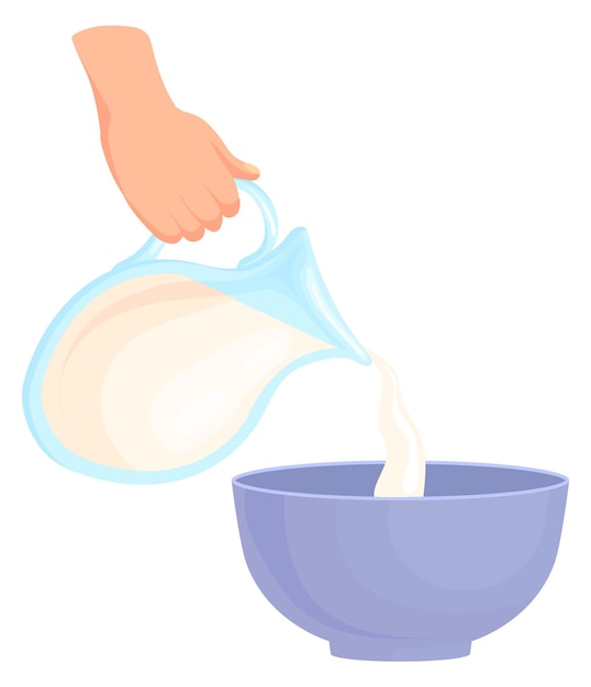 Milk pouring in bowl Cooking process cartoon icon